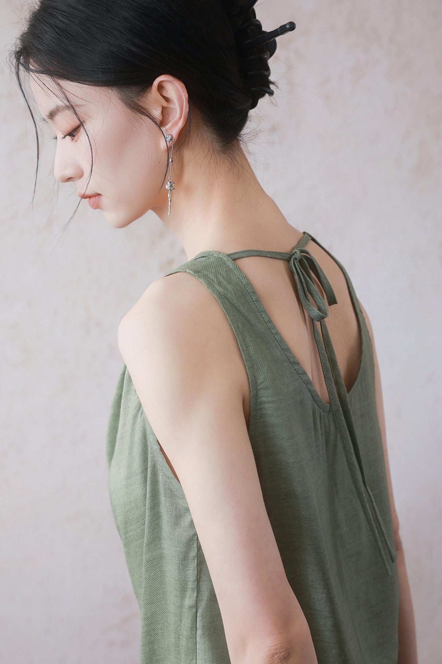 Lotus Green Cotton-Linen Tie Top Set