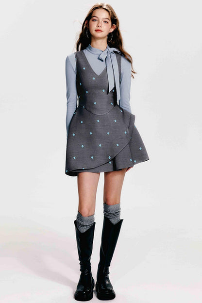 Blue Floral V-Neck Dress