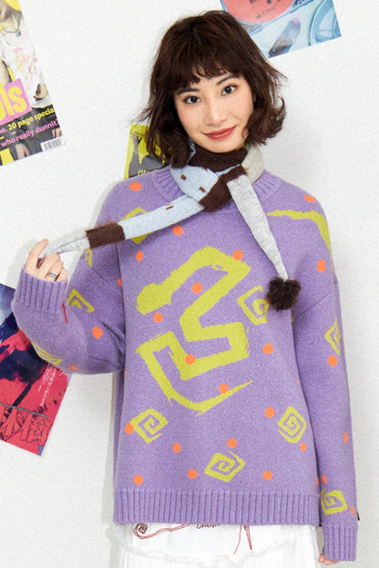 Purple Snake Jacquard Sweater