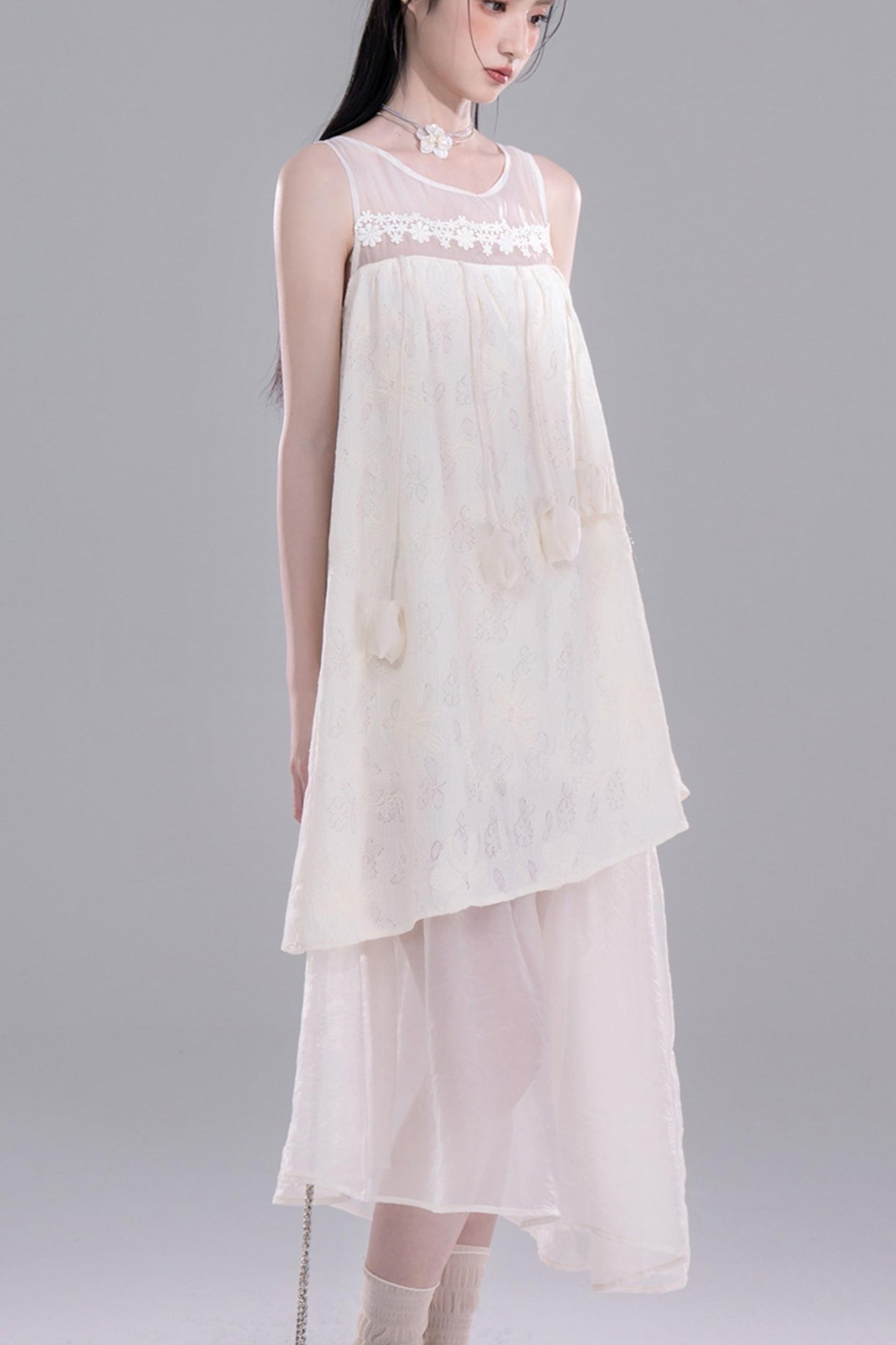 Asymmetric Tulle Vest Dress