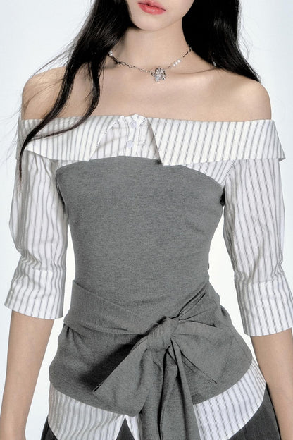 Patchwork One-Shoulder Top