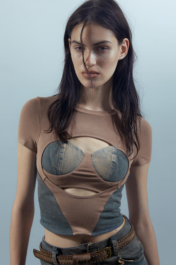 Blue Denim Patchwork Tee