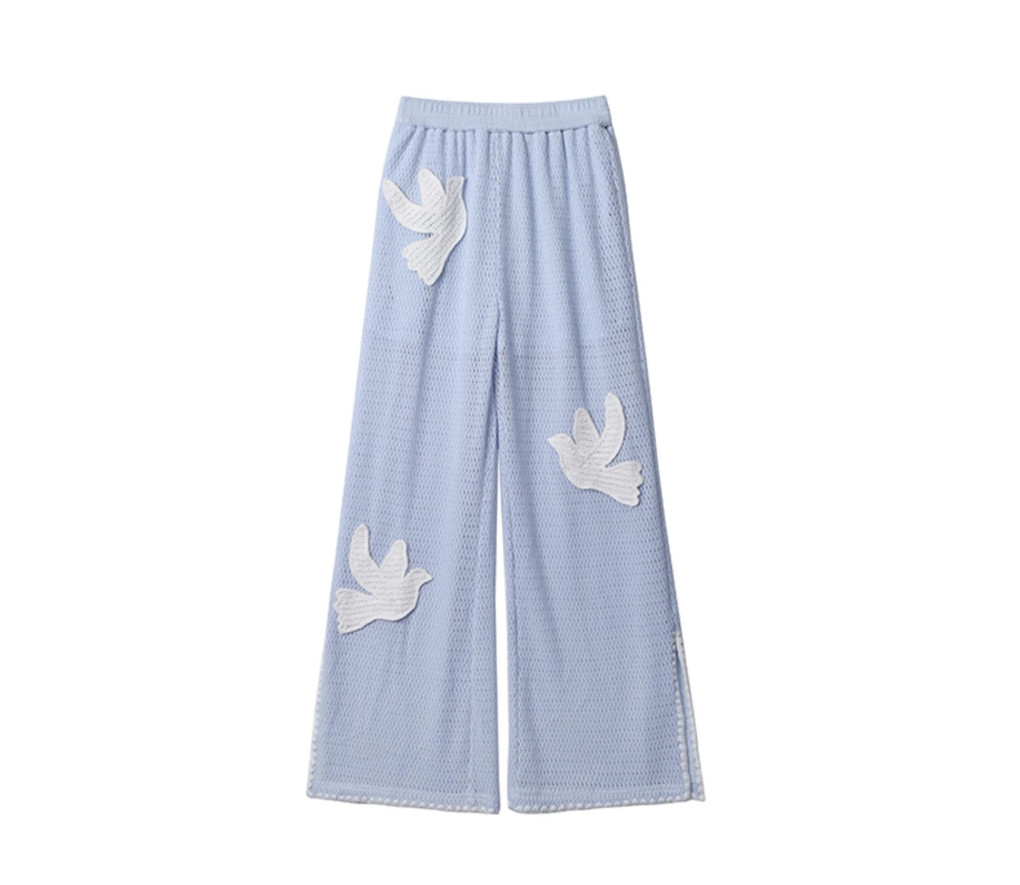 Sun Bird Embroidery Loose Knit Trousers