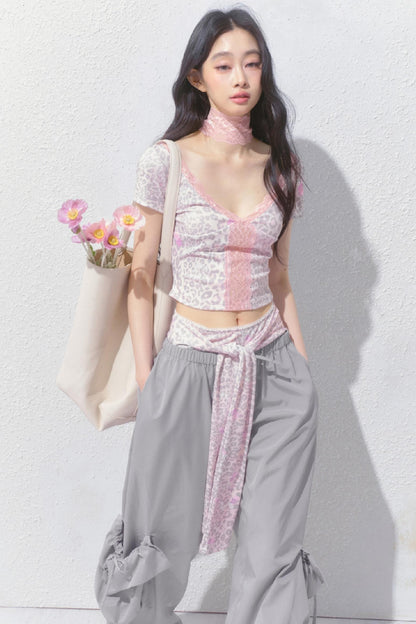 Pink Leopard V-Neck Tee