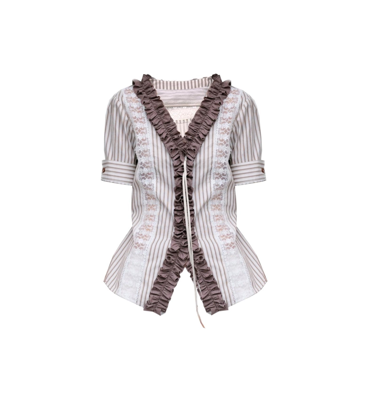 Brown Lace Trim Blouse