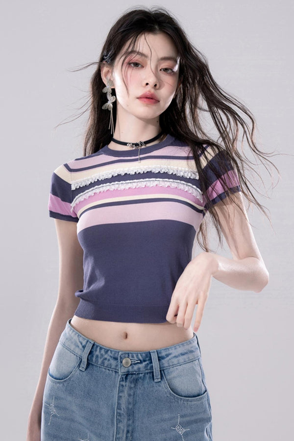 Berry Striped Knit Top