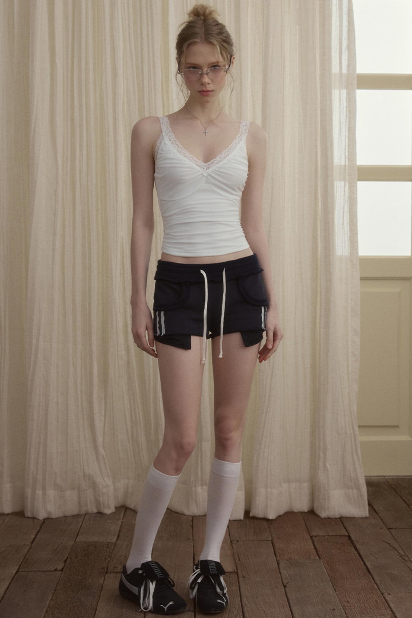 Tuck Mesh Lace Stitch Camisole