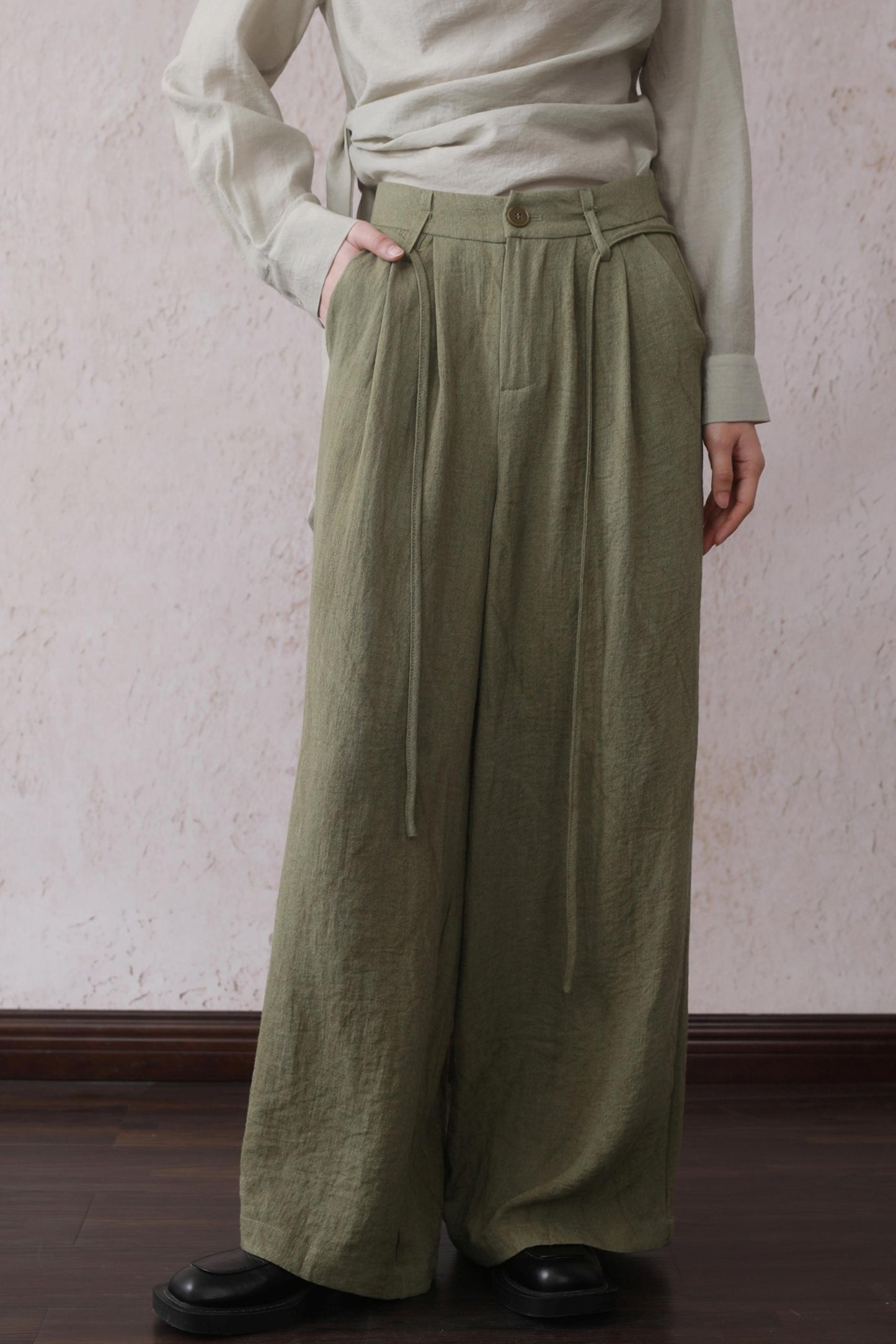 Tea Green Wide-Leg Pants