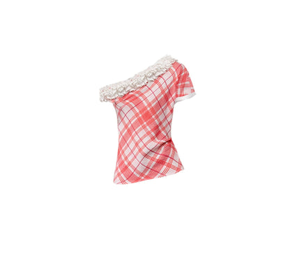 Plaid Lace Raglan Top