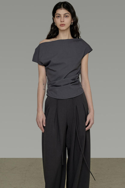 Gray Asymmetrical Strapless Tee