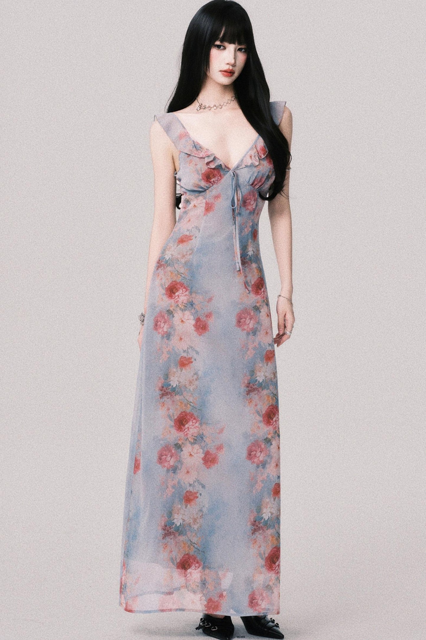 French V-Neck Halter Dress