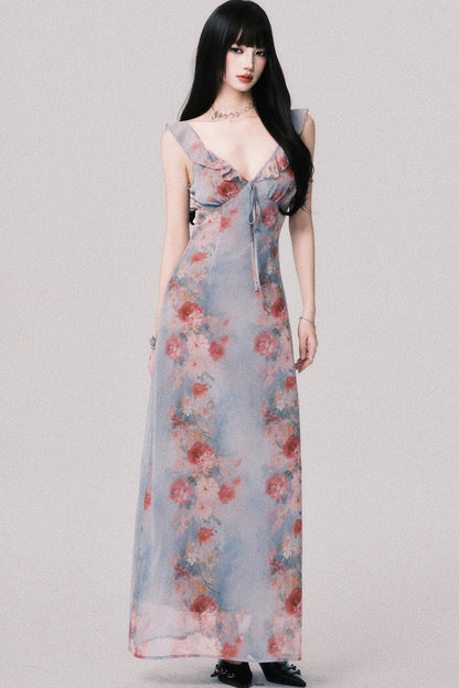 French V-Neck Halter Dress