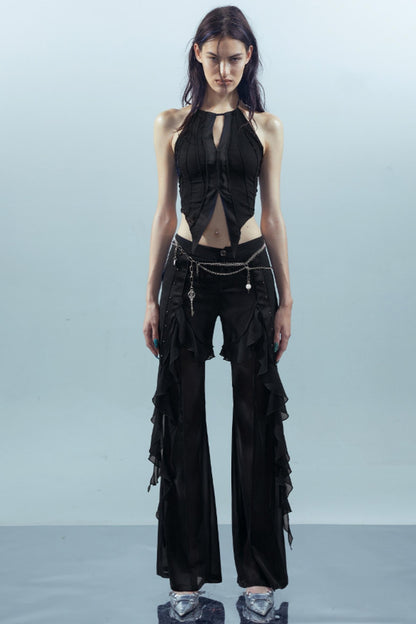 Fiery Chiffon Wide-Leg Trousers