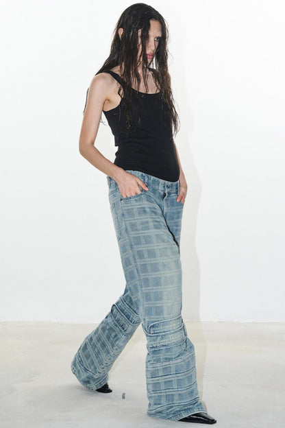 Plaid Denim Pants