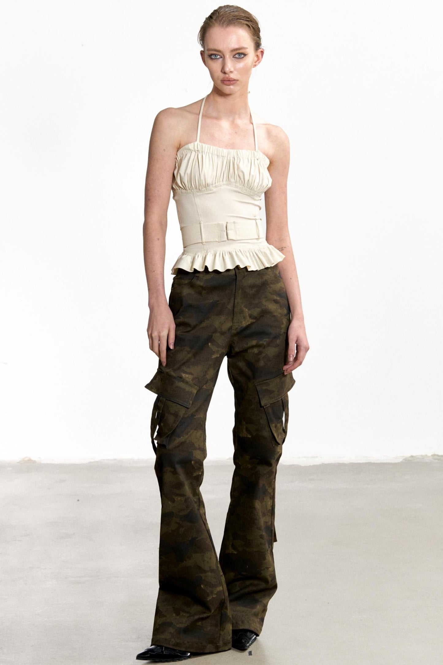 Beige Ruffled Sheath Top