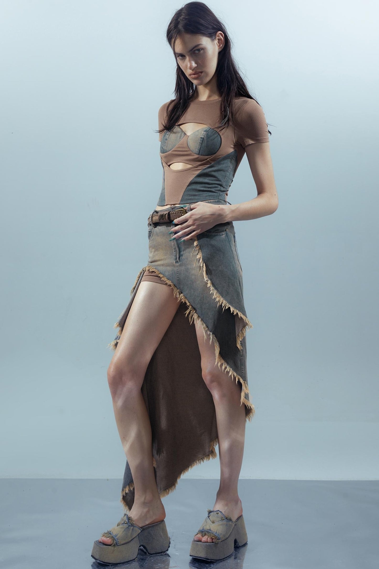 Blue Denim Patchwork Tee