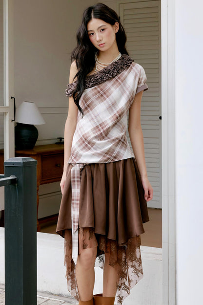 Plaid Lace Raglan Top