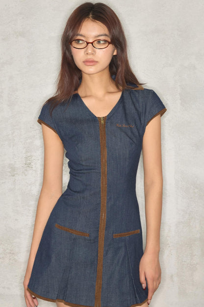Color-Block Slim Denim Dress