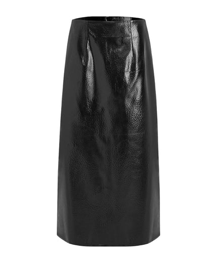 Black Leather Midi Skirt