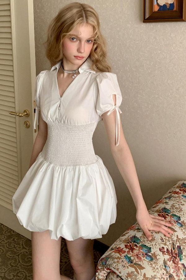 Jasmine V-Neck Bubble Sleeve Dress