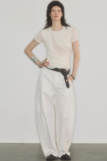 Irregularly Pleated Wool Stacked Top