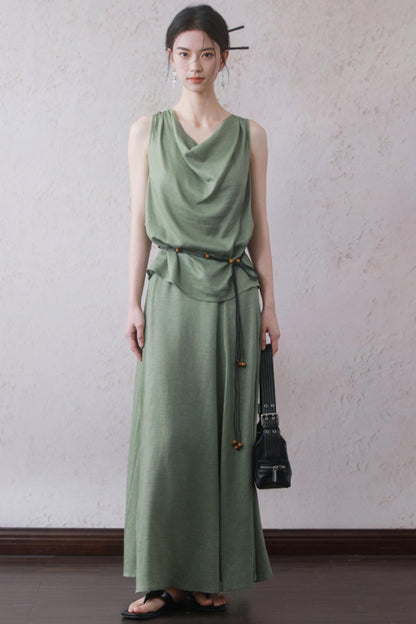 Lotus Green Cotton-Linen Tie Top Set