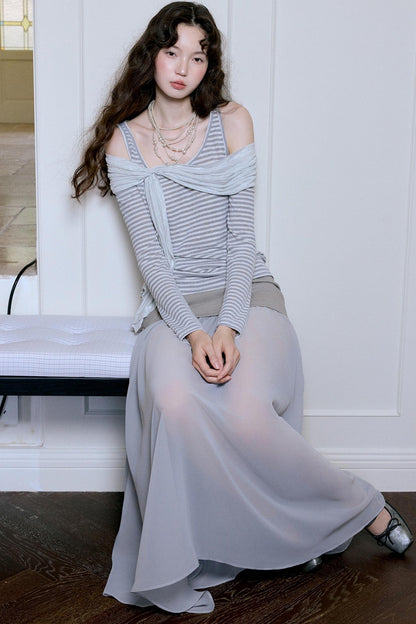 Fairy Stripe Knitted Top Skirt Set-Up