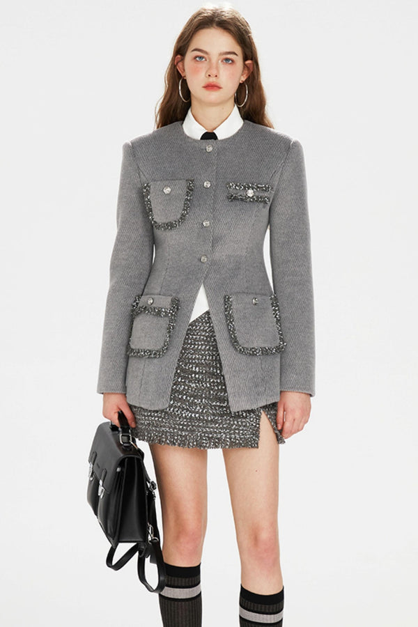 Gray Lace-Tweed Jacket Set-Up