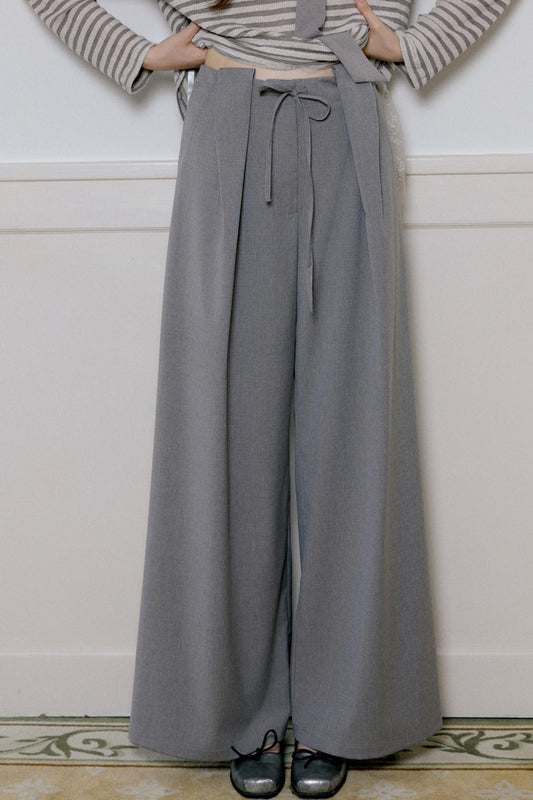 Gray Loose-Fitting Wide-Leg Pants