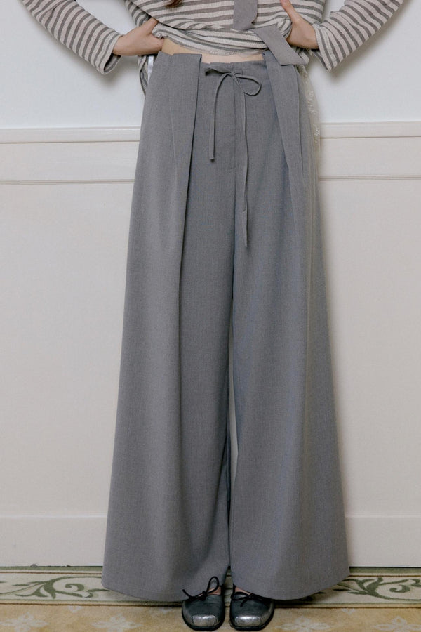 Gray Loose-Fitting Wide-Leg Pants