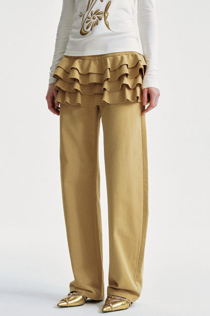 Lace-Trimmed Khaki Pants