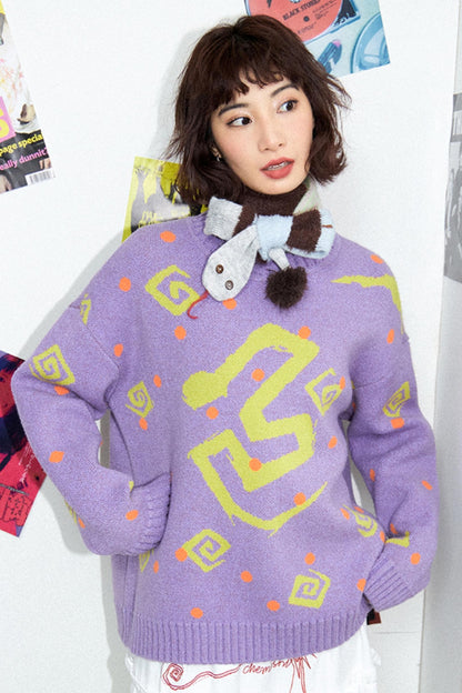 Purple Snake Jacquard Sweater