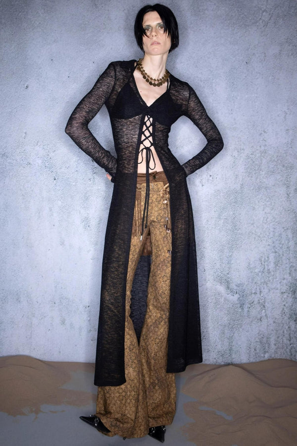 Lace-Up Knit Cardigan