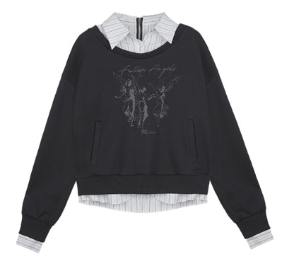 Schwarzer Druck Layered Sweatshirt 