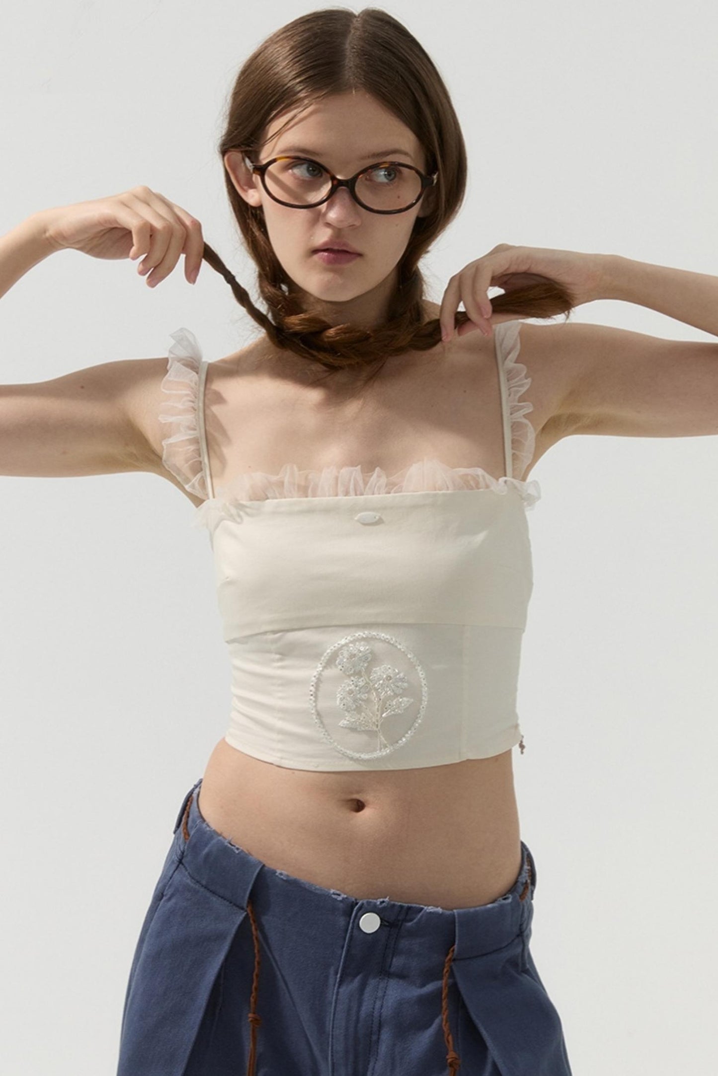 Floral Mesh Veil Earring Camisole