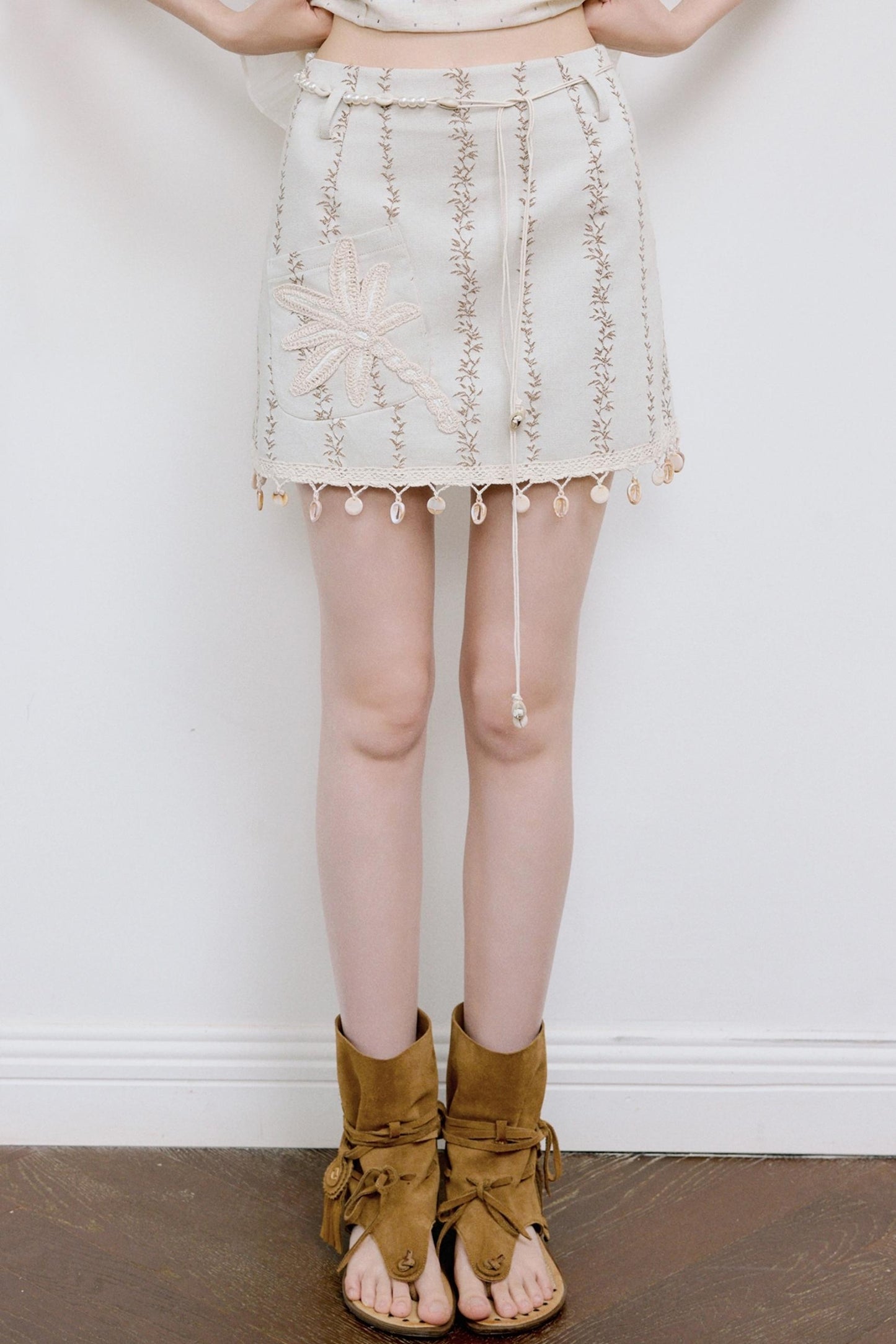 Bohemian Vine Embroidered A-Line Skirt