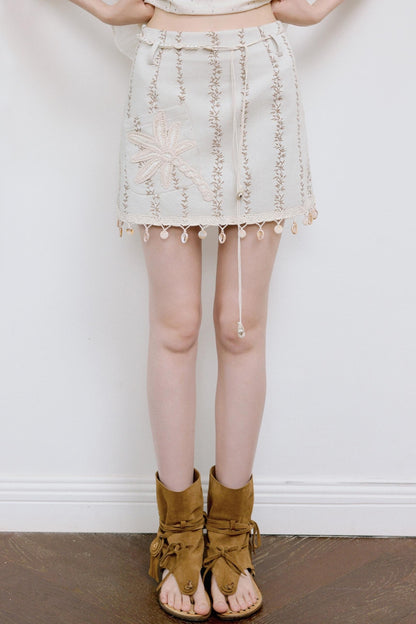 Bohemian Vine Embroidered A-Line Skirt