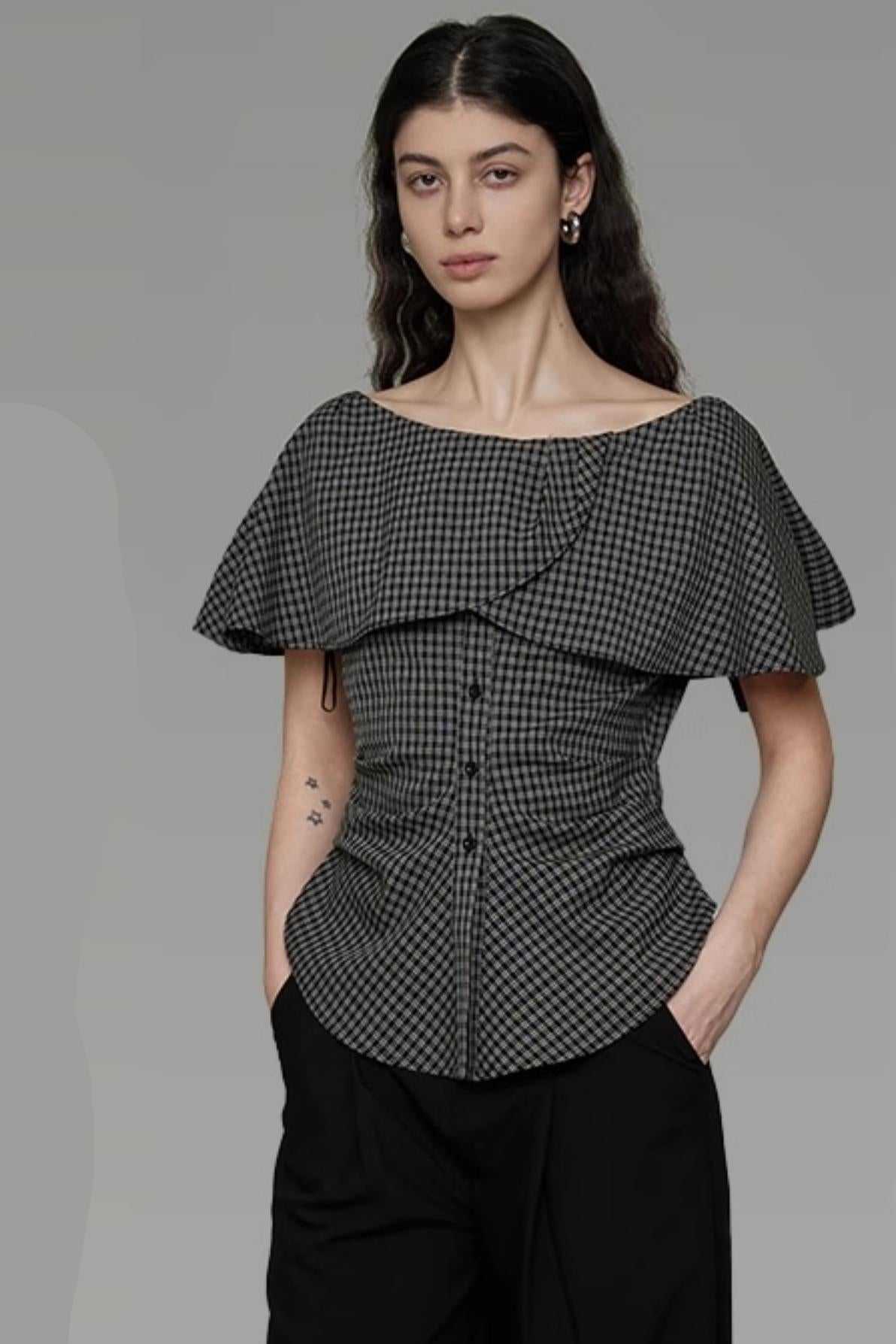 Chic One-Shoulder Lace Stripe Blouse