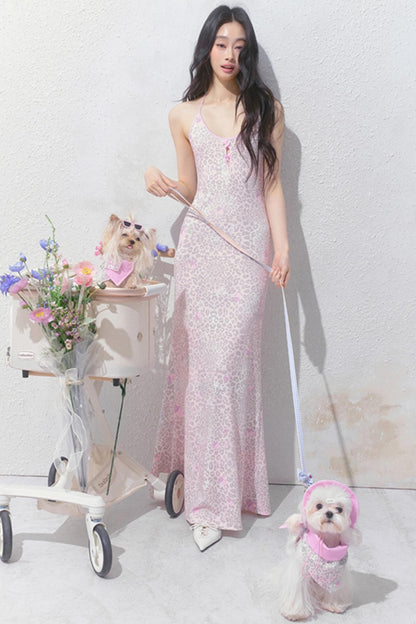 Pink Halter Backless Dress