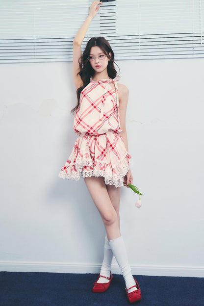 Memorial Rose Check Lace Dress