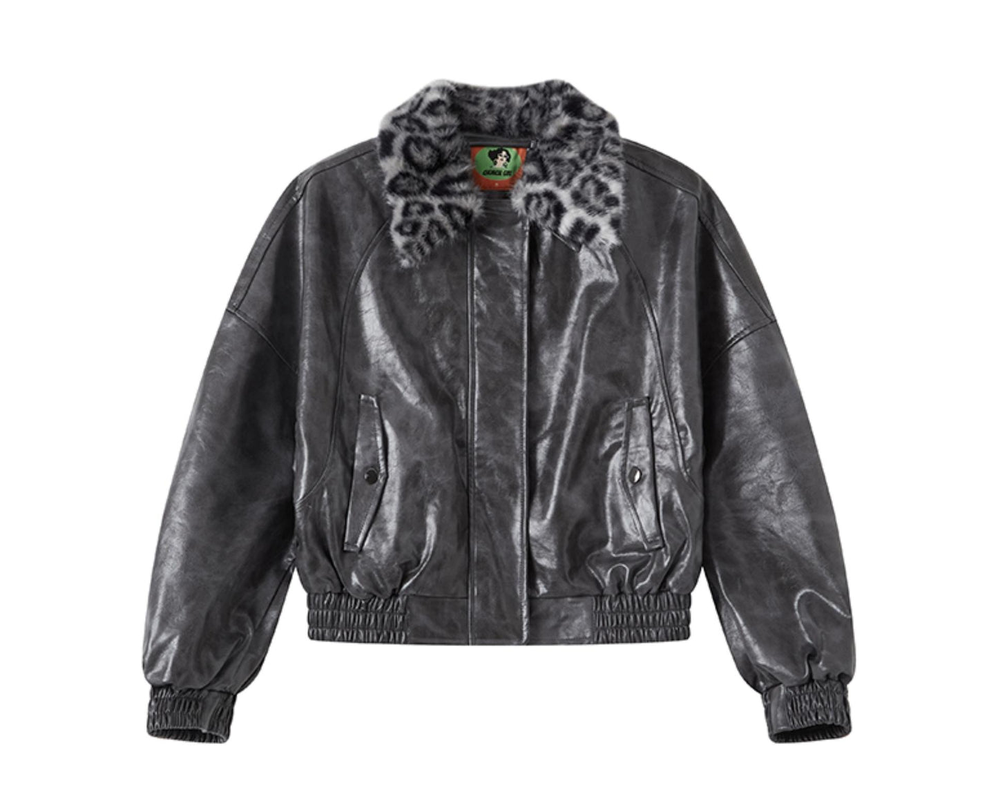 Leopard Crystal Leather Jacket