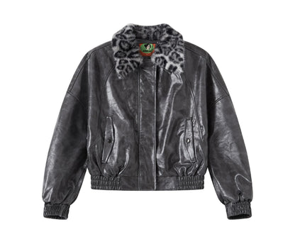 Leopard Crystal Leather Jacket