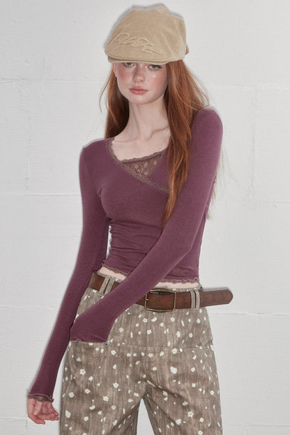 Lace-Trimmed Asymmetrical Tee