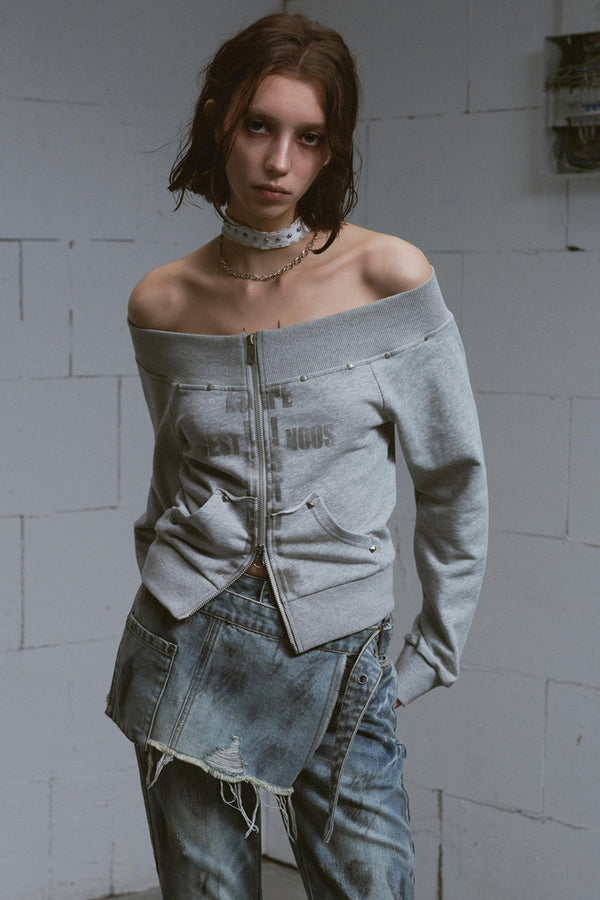 Peplum One-Shoulder Sweatshirt