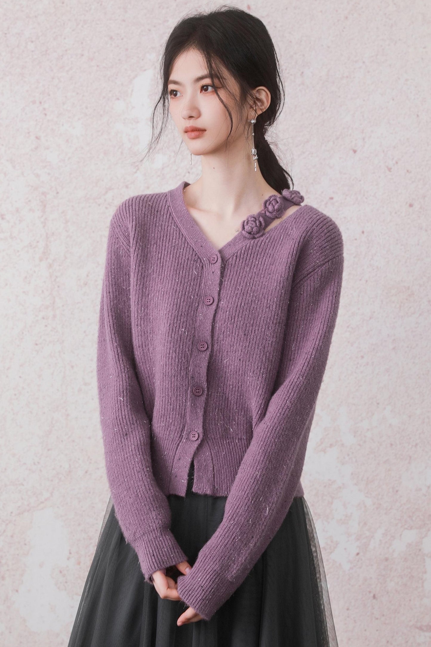 Lavender Carmine Crochet Sweater