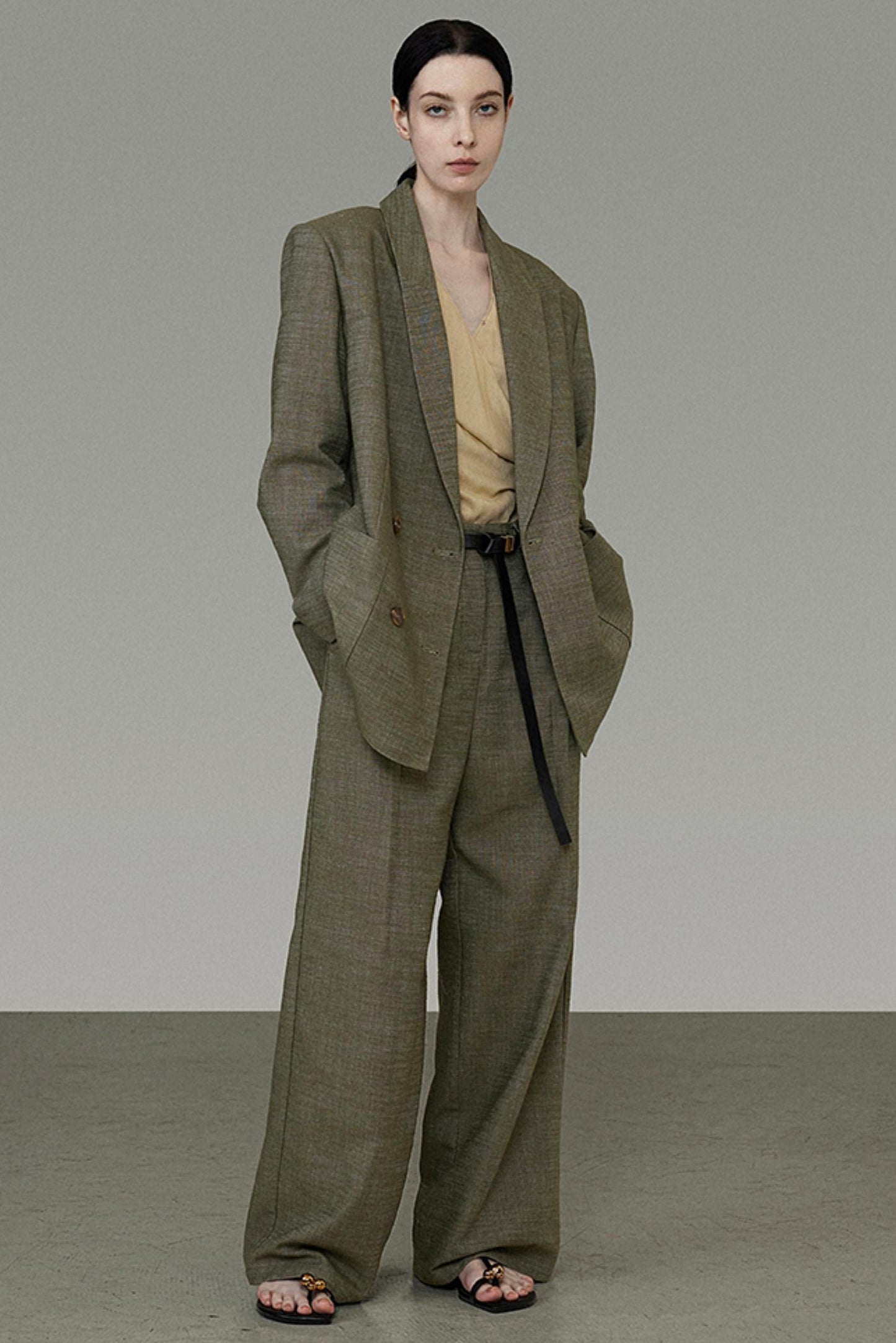 Draped Straight-Leg Suit Pants