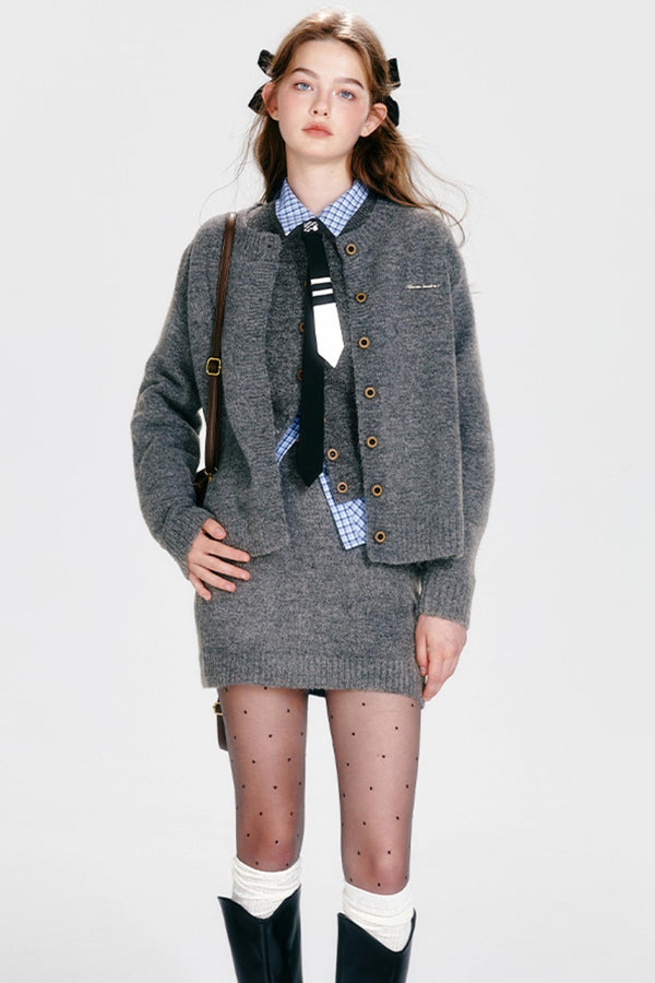 Chic Knit Vest & Skirt Set-Up