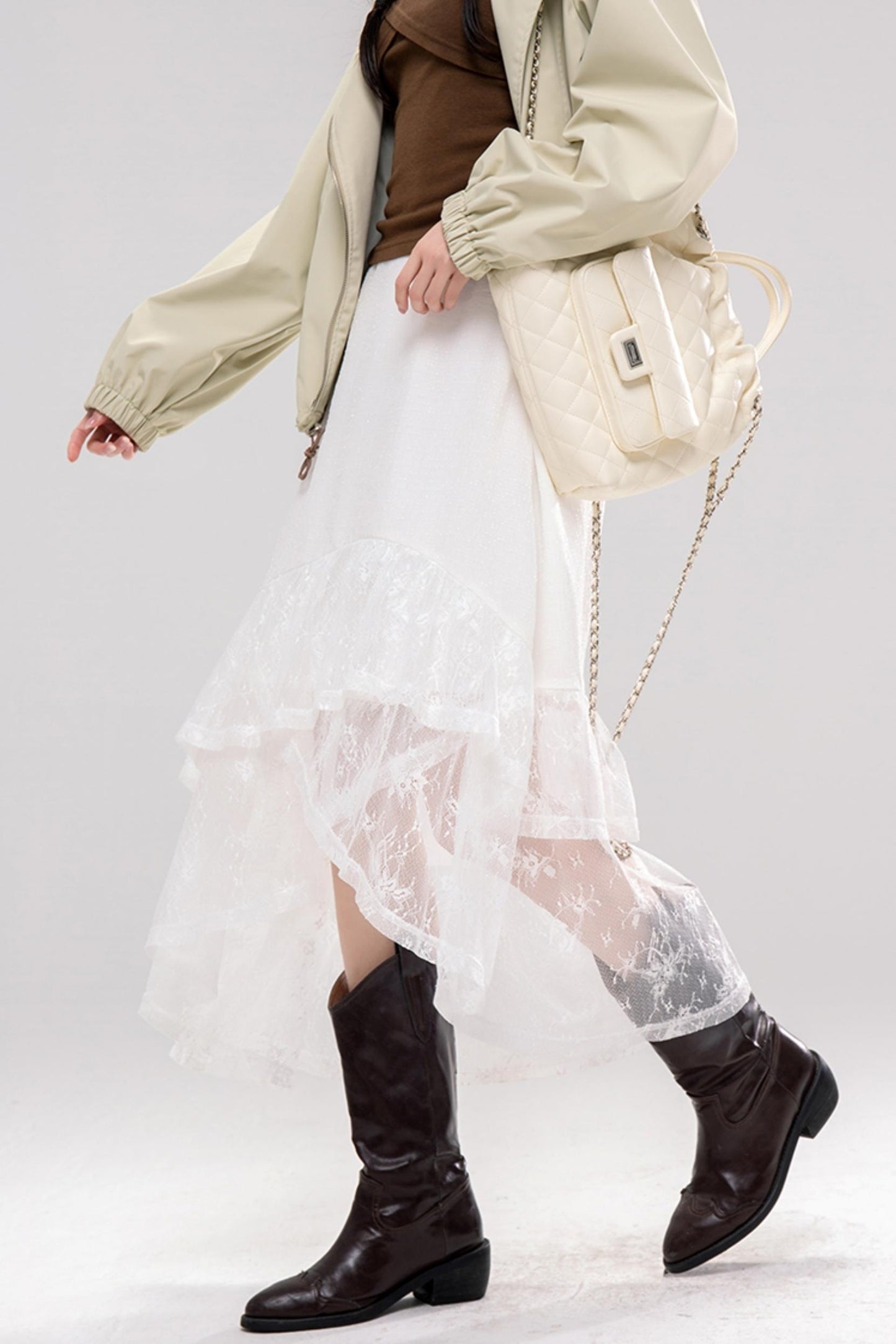 Irregular Lace Layered Skirt