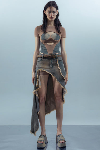 Blue Denim Patchwork Tee