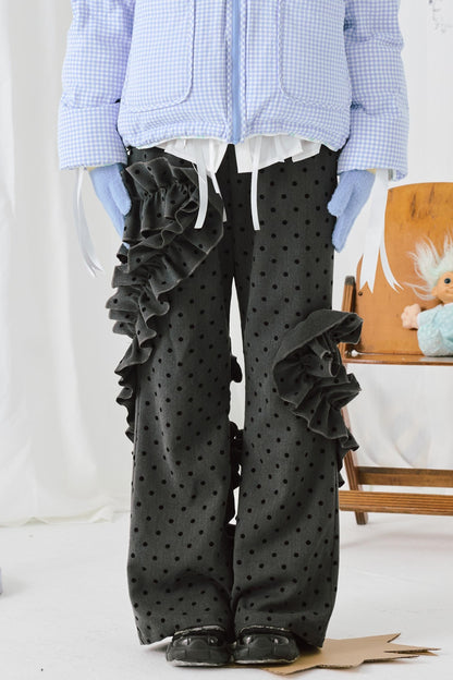 Gray Polka Dot Lace Pants